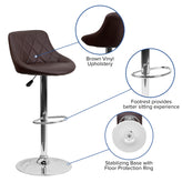 Dale Contemporary Brown Vinyl Bucket Seat Adjustable Height Barstool with Diamond Pattern Back and Chrome Base