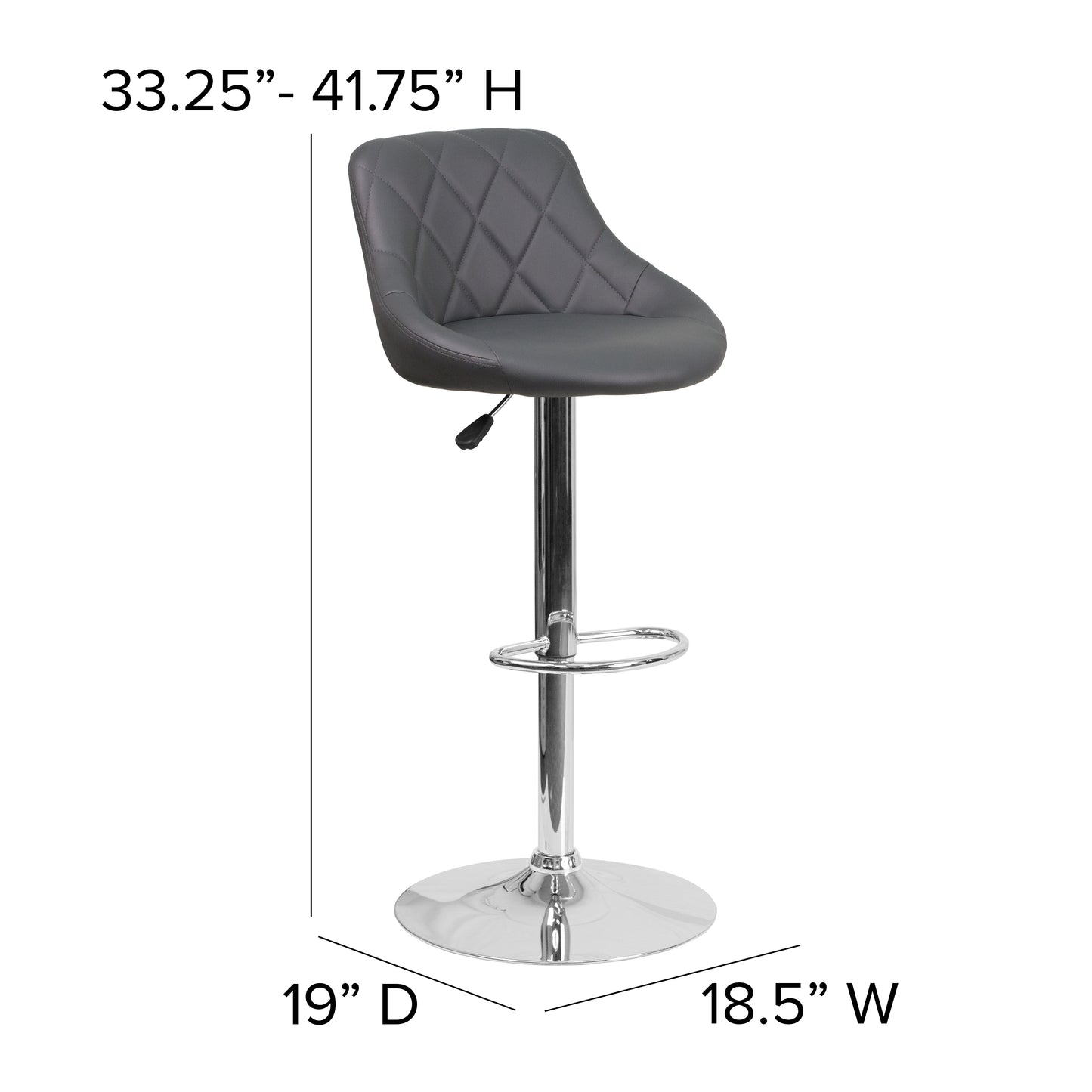 Dale Contemporary Gray Vinyl Bucket Seat Adjustable Height Barstool with Chrome Base