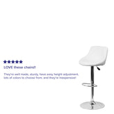 Dale Contemporary White Vinyl Bucket Seat Adjustable Height Barstool with Diamond Pattern Back and Chrome Base