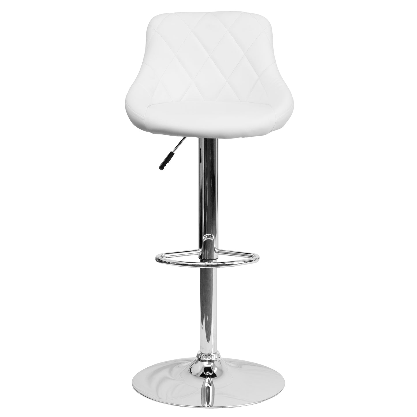 Dale Contemporary White Vinyl Bucket Seat Adjustable Height Barstool with Diamond Pattern Back and Chrome Base