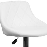 Dale Contemporary White Vinyl Bucket Seat Adjustable Height Barstool with Diamond Pattern Back and Chrome Base
