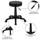 Baker Black Adjustable Doctors Stool on Wheels with Ergonomic Molded Seat