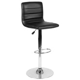 Vincent Modern Black Vinyl Adjustable Bar Stool with Back, Swivel Stool with Chrome Pedestal Base and Footrest