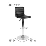 Vincent Modern Black Vinyl Adjustable Bar Stool with Back, Swivel Stool with Chrome Pedestal Base and Footrest
