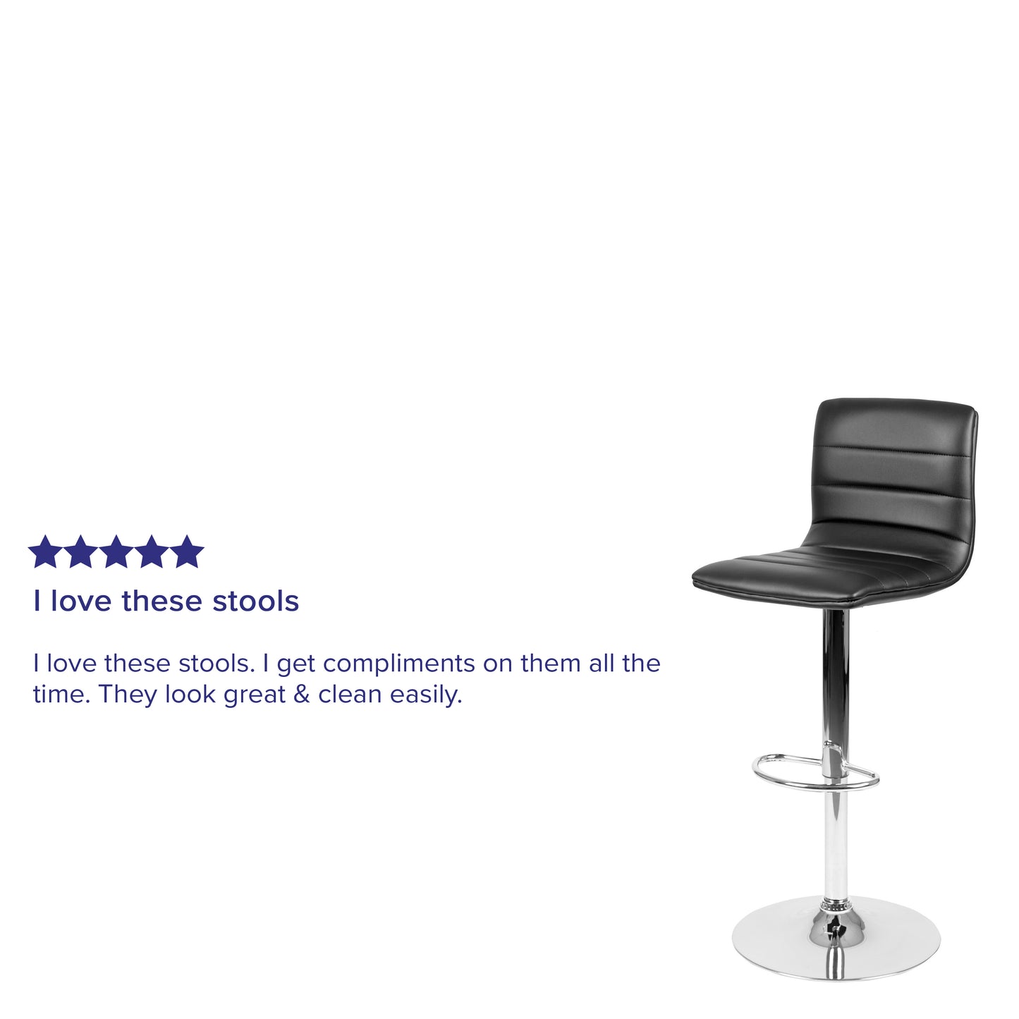 Vincent Modern Black Vinyl Adjustable Bar Stool with Back, Swivel Stool with Chrome Pedestal Base and Footrest