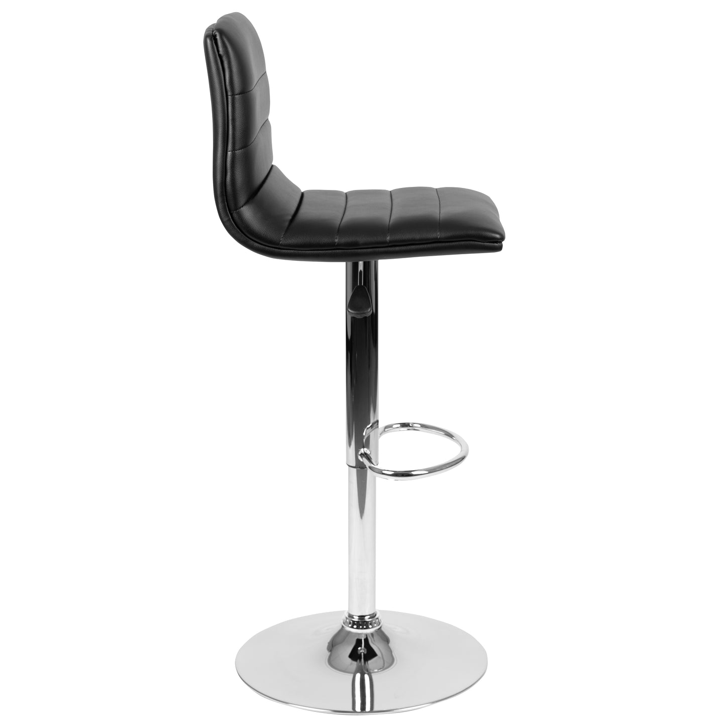 Vincent Modern Black Vinyl Adjustable Bar Stool with Back, Swivel Stool with Chrome Pedestal Base and Footrest