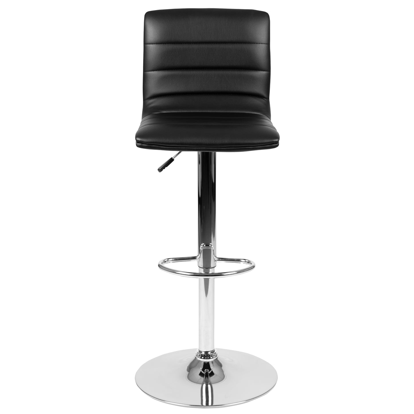 Vincent Modern Black Vinyl Adjustable Bar Stool with Back, Swivel Stool with Chrome Pedestal Base and Footrest