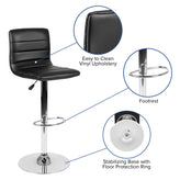 Vincent Modern Black Vinyl Adjustable Bar Stool with Back, Swivel Stool with Chrome Pedestal Base and Footrest
