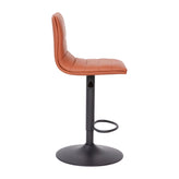 Vincent Modern Cognac Vinyl Adjustable Bar Stool with Back, Swivel Stool with Black Pedestal Base and Footrest