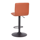Vincent Modern Cognac Vinyl Adjustable Bar Stool with Back, Swivel Stool with Black Pedestal Base and Footrest