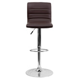 Vincent Modern Brown Vinyl Adjustable Bar Stool with Back, Swivel Stool with Chrome Pedestal Base and Footrest