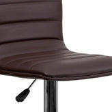 Vincent Modern Brown Vinyl Adjustable Bar Stool with Back, Swivel Stool with Chrome Pedestal Base and Footrest