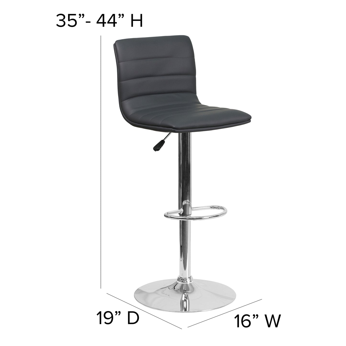 Vincent Modern Gray Vinyl Adjustable Bar Stool with Back, Swivel Stool with Chrome Pedestal Base and Footrest