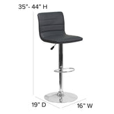 Vincent Modern Gray Vinyl Adjustable Bar Stool with Back, Swivel Stool with Chrome Pedestal Base and Footrest