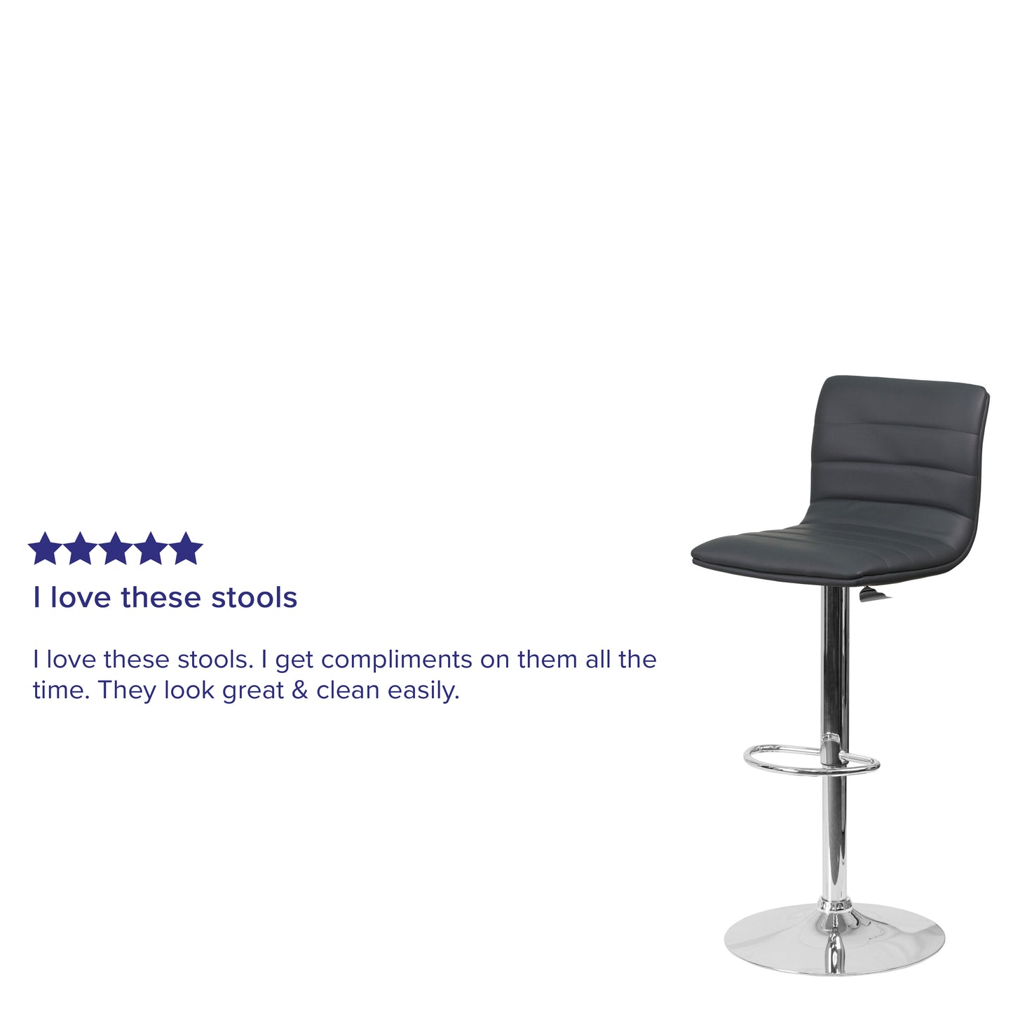 Vincent Modern Gray Vinyl Adjustable Bar Stool with Back, Swivel Stool with Chrome Pedestal Base and Footrest