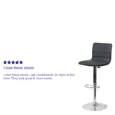 Vincent Modern Gray Vinyl Adjustable Bar Stool with Back, Swivel Stool with Chrome Pedestal Base and Footrest