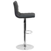 Vincent Modern Gray Vinyl Adjustable Bar Stool with Back, Swivel Stool with Chrome Pedestal Base and Footrest