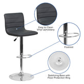 Vincent Modern Gray Vinyl Adjustable Bar Stool with Back, Swivel Stool with Chrome Pedestal Base and Footrest