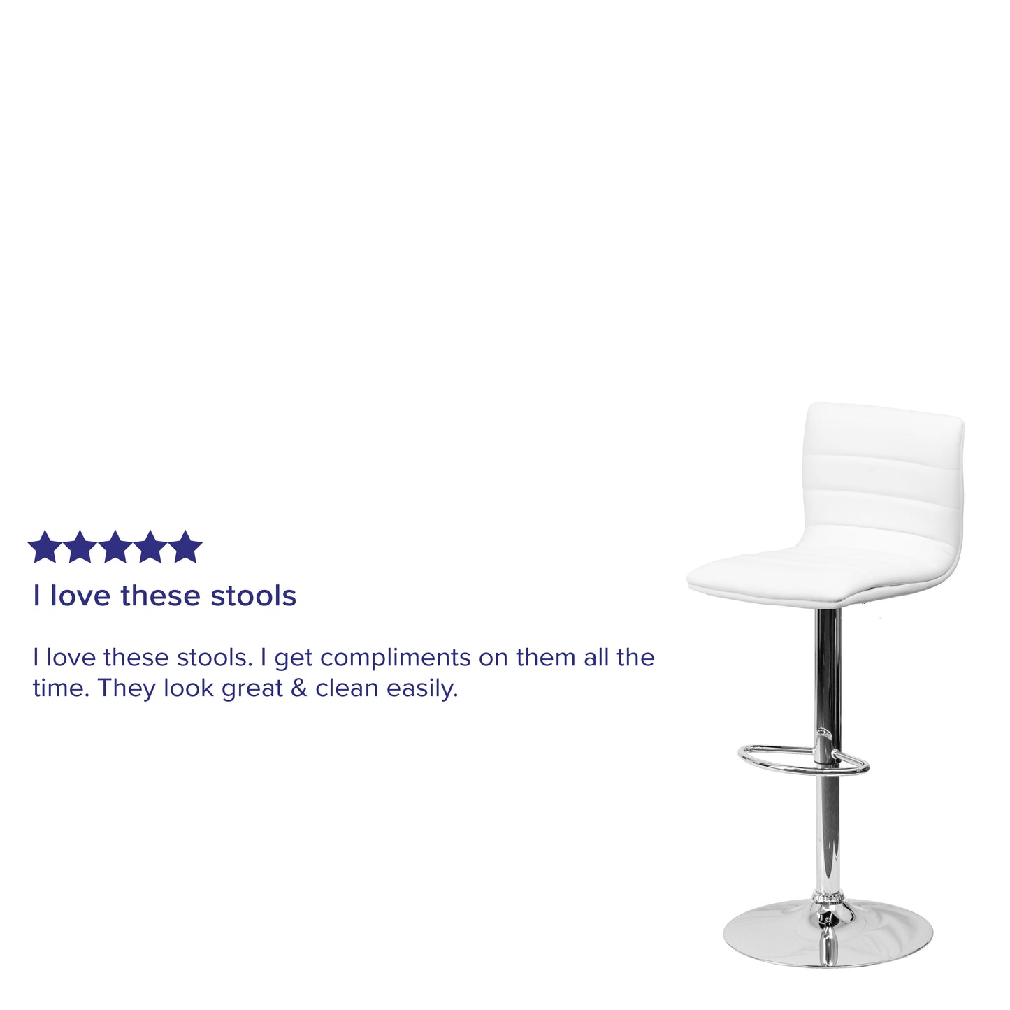 Vincent Modern White Vinyl Adjustable Bar Stool with Back, Swivel Stool with Chrome Pedestal Base and Footrest