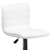 Vincent Modern White Vinyl Adjustable Bar Stool with Back, Swivel Stool with Chrome Pedestal Base and Footrest