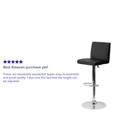 Betty Contemporary Black Vinyl Adjustable Height Barstool with Panel Back and Chrome Base