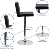 Betty Contemporary Black Vinyl Adjustable Height Barstool with Panel Back and Chrome Base