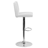 Betty Contemporary White Vinyl Adjustable Height Barstool with Panel Back and Chrome Base