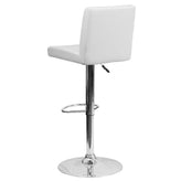 Betty Contemporary White Vinyl Adjustable Height Barstool with Panel Back and Chrome Base