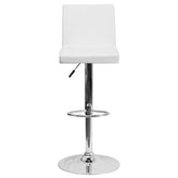 Betty Contemporary White Vinyl Adjustable Height Barstool with Panel Back and Chrome Base