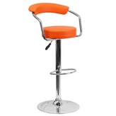 Cruz Contemporary Orange Vinyl Adjustable Height Barstool with Arms and Chrome Base