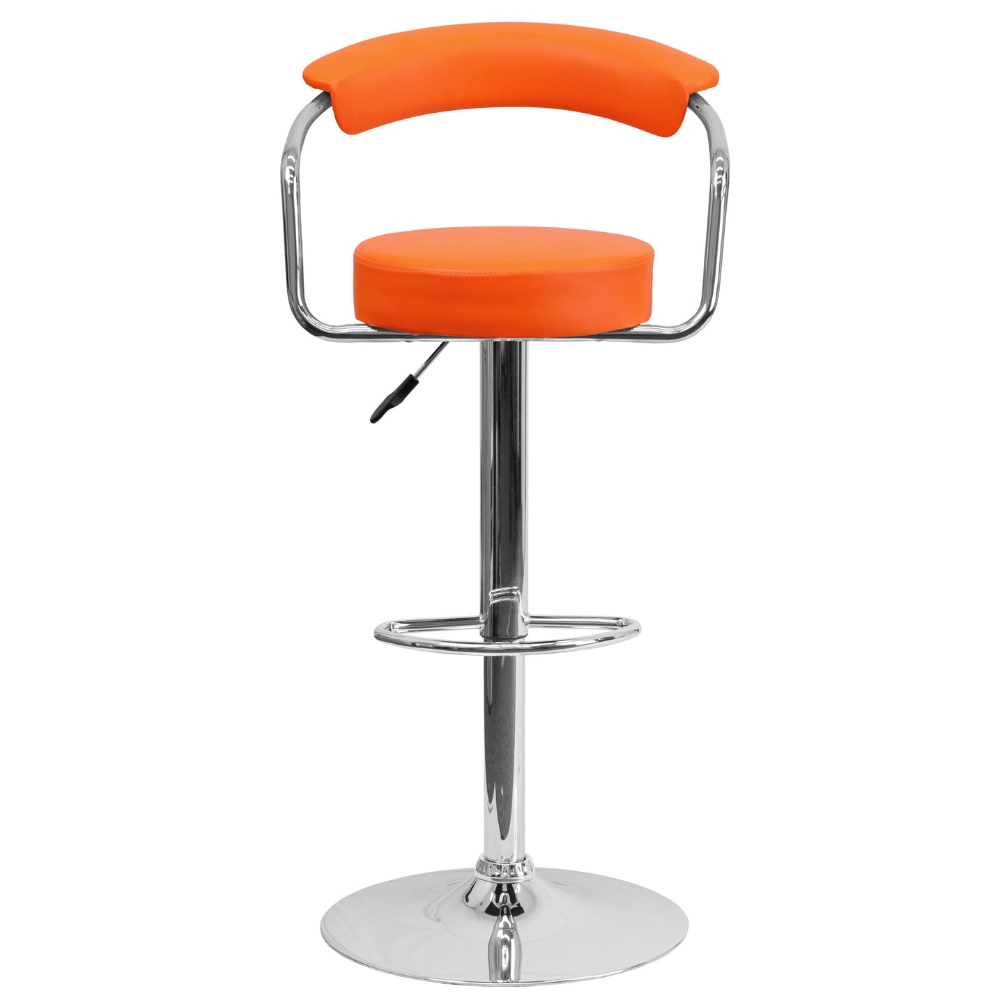 Cruz Contemporary Orange Vinyl Adjustable Height Barstool with Arms and Chrome Base
