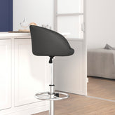 Luis Contemporary Black Vinyl Adjustable Height Barstool with Barrel Back and Chrome Base
