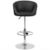 Luis Contemporary Black Vinyl Adjustable Height Barstool with Barrel Back and Chrome Base