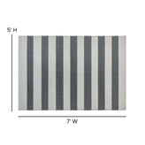 Melissa 5' x 7' Grey & White Striped Handwoven Indoor/Outdoor Cabana Style Stain Resistant Area Rug