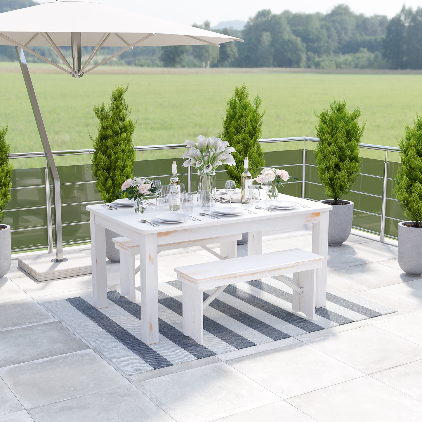 Melissa 5' x 7' Grey & White Striped Handwoven Indoor/Outdoor Cabana Style Stain Resistant Area Rug