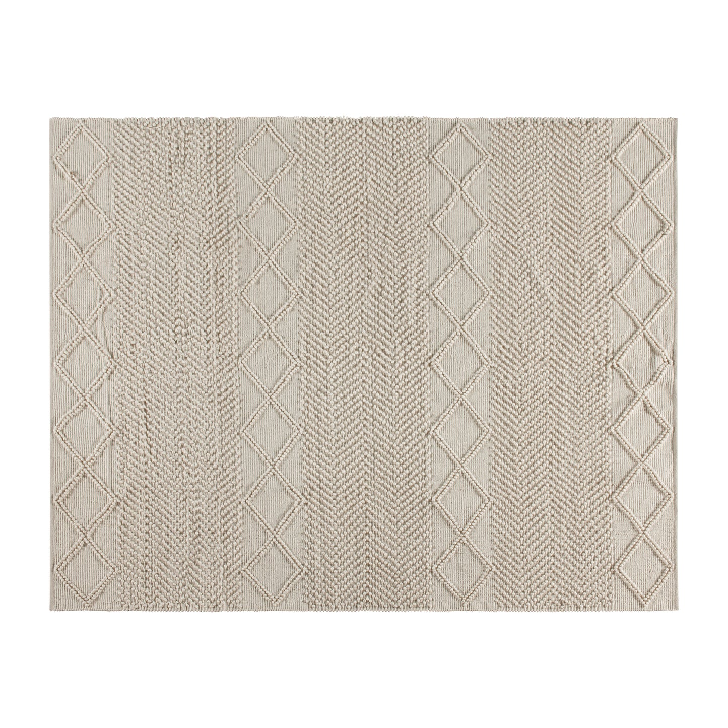 Melissa 8' x 10' White & Ivory Geometric Design Handwoven Area Rug - Wool/Polyester/Cotton Blend