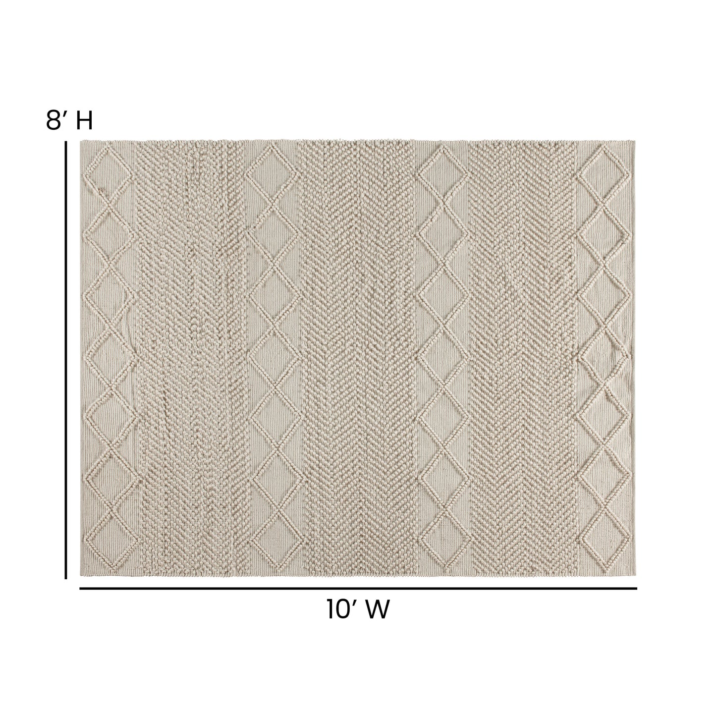 Melissa 8' x 10' White & Ivory Geometric Design Handwoven Area Rug - Wool/Polyester/Cotton Blend