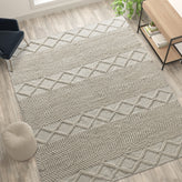 Melissa 8' x 10' White & Ivory Geometric Design Handwoven Area Rug - Wool/Polyester/Cotton Blend