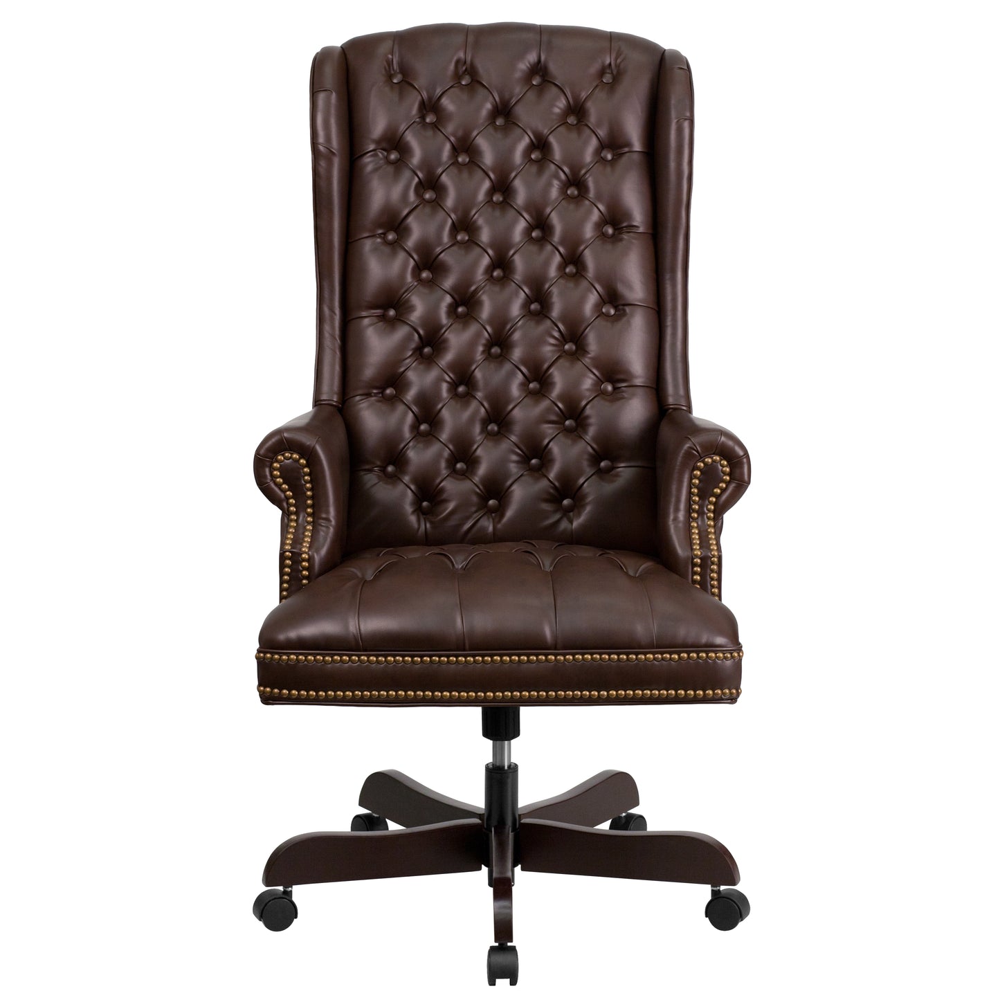 Turner High Back Traditional Fully Tufted Brown LeatherSoft Executive Swivel Ergonomic Office Chair with Arms