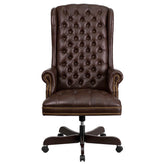 Turner High Back Traditional Fully Tufted Brown LeatherSoft Executive Swivel Ergonomic Office Chair with Arms