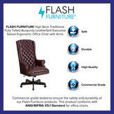 Turner High Back Traditional Fully Tufted Burgundy LeatherSoft Executive Swivel Ergonomic Office Chair with Arms