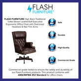 Ainslie High Back Traditional Tufted Brown LeatherSoft Executive Ergonomic Office Chair with Oversized Headrest & Nail Trim Arms