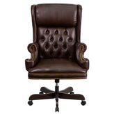 Ainslie High Back Traditional Tufted Brown LeatherSoft Executive Ergonomic Office Chair with Oversized Headrest & Nail Trim Arms
