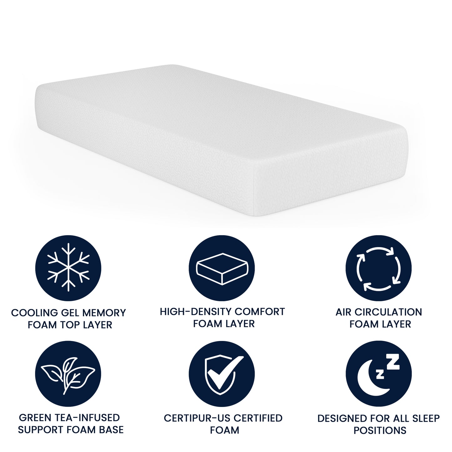 Cloud Green Tea Cooling Gel 4-Layer Memory Foam 10" Twin Mattress in a Box with CertiPUR-US Certification, Washable Cover, and Pressure Relief