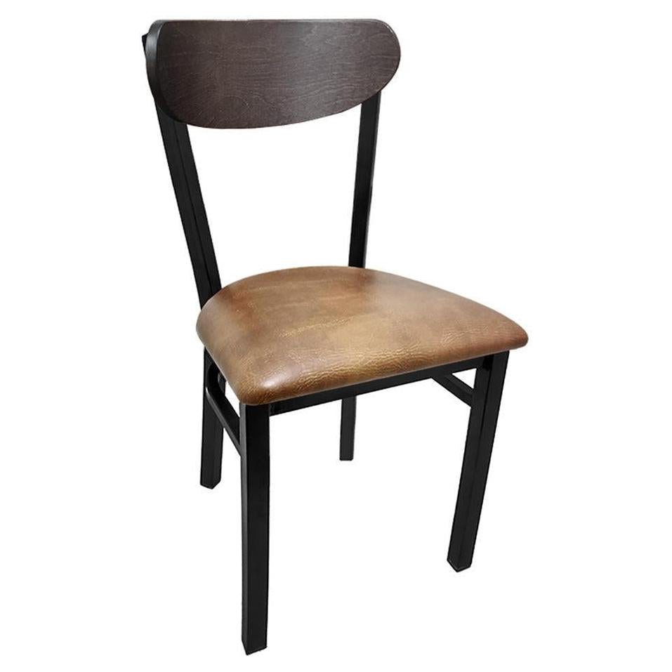 Kidney Wood Back Chair with Black Metal Frame