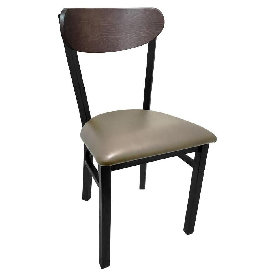 Kidney Wood Back Chair with Black Metal Frame