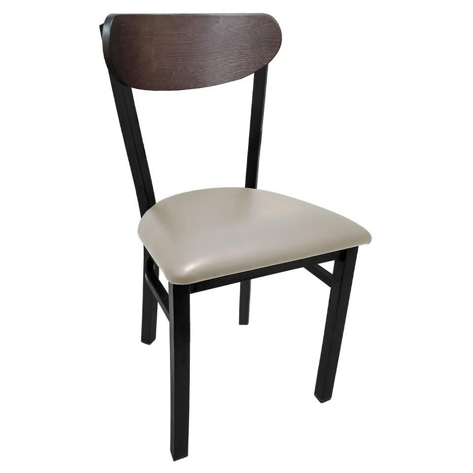 Kidney Wood Back Chair with Black Metal Frame