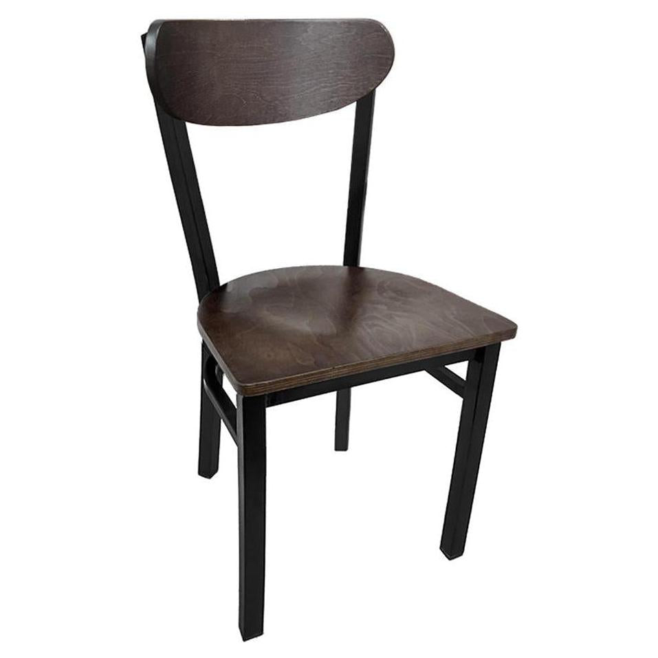 Kidney Wood Back Chair with Black Metal Frame