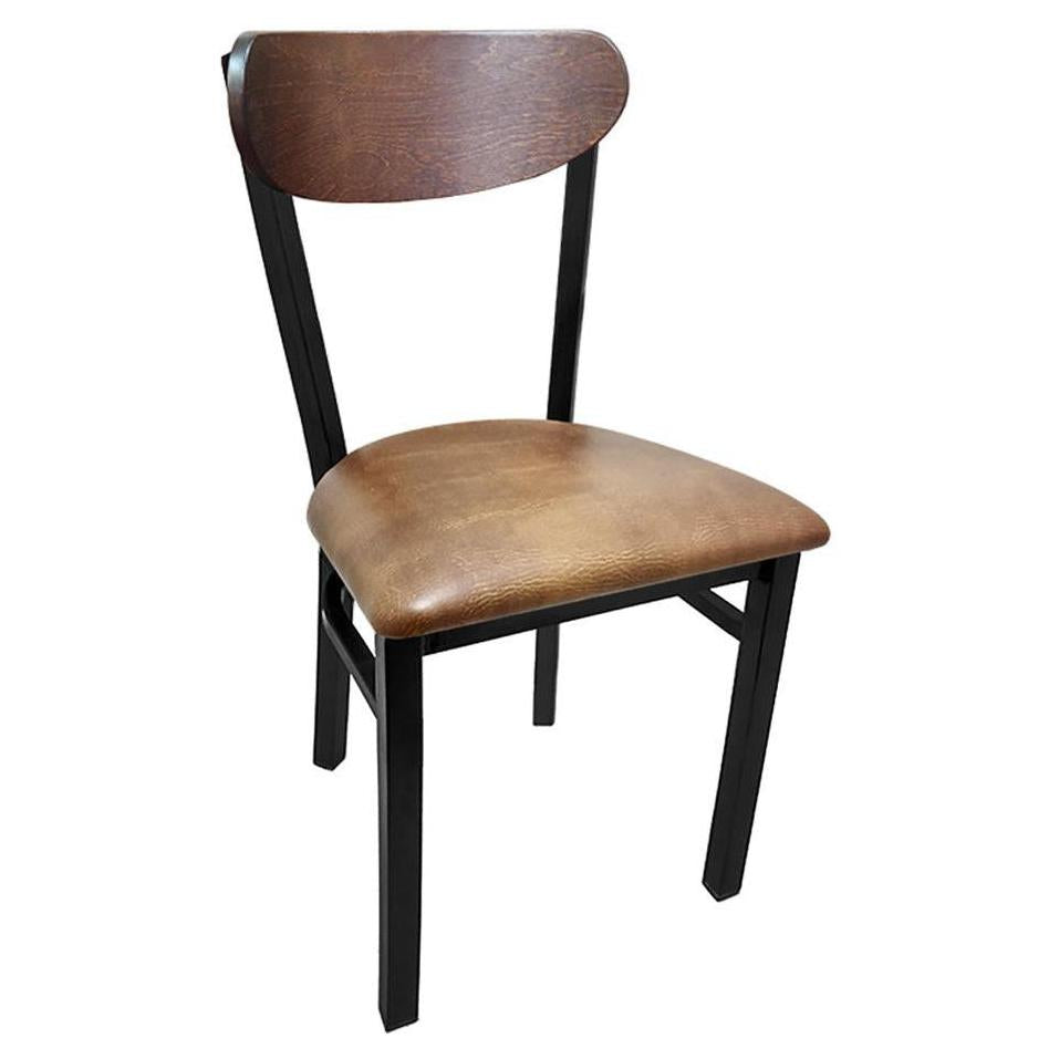 Kidney Wood Back Chair with Black Metal Frame