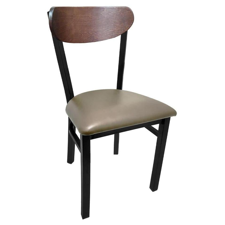 Kidney Wood Back Chair with Black Metal Frame